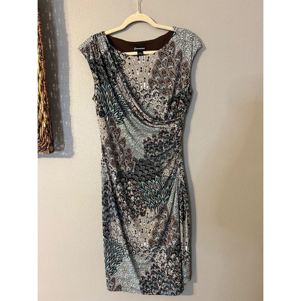 Connected Dress 8 Paisley Stretch Career Washable Black Gray Blue New - Picture 10 of 11